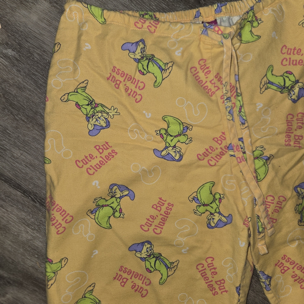 Disney Yellow Pajama Bottoms with Green Dwarfs